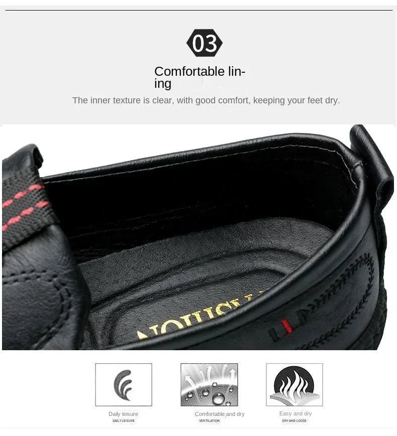 Men Leather Shoes Breathable Business Summer Slip on Loafers Man Casual Black Flats Driving Walking Shoes Moccasins