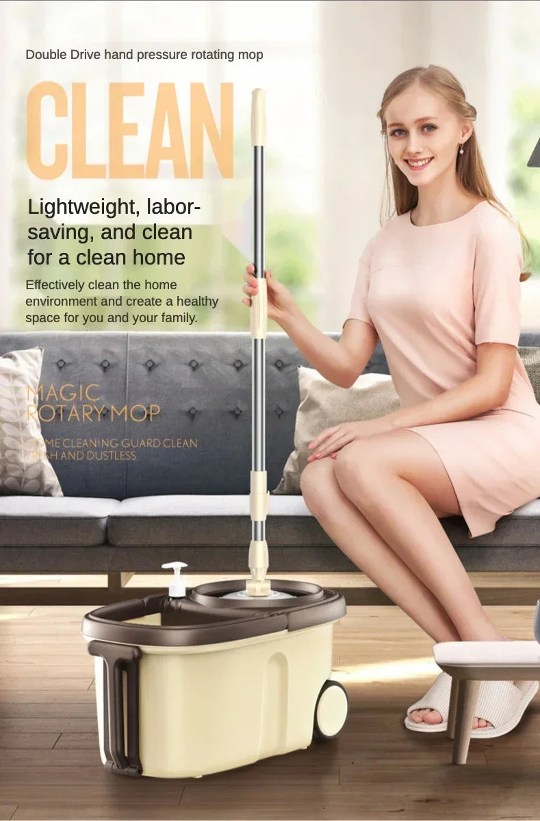 Flat Squeeze Mop 360 Degree Rotatable Stainless Steel Basket Microfiber Pads Cleaning Floor Mop Bucket Extended Handle Home