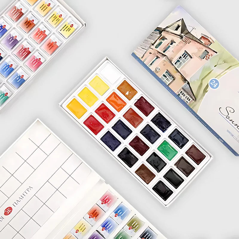 Russian White Nights 16/24 Color Solid Watercolour Paint Set  Watercolor Brush for Beginners Student Drawing Art Supplies