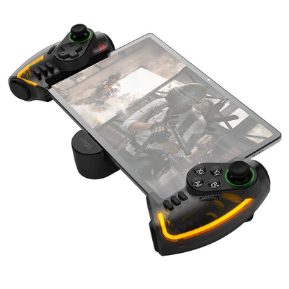 Mando Bluetooth Ipega PG-9777S para Nintendo Switch, Android, iOS, iPad y PC con luz RGB, vibración lineal y control extensible.