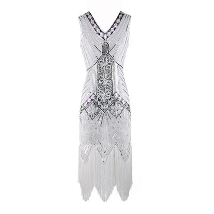 Mandylandy Women Vintage Dress Retro 1920s Great Gatsby Dress Sequin Flapper Sleeveless Dancing Party Prom Tassel Hem Dress