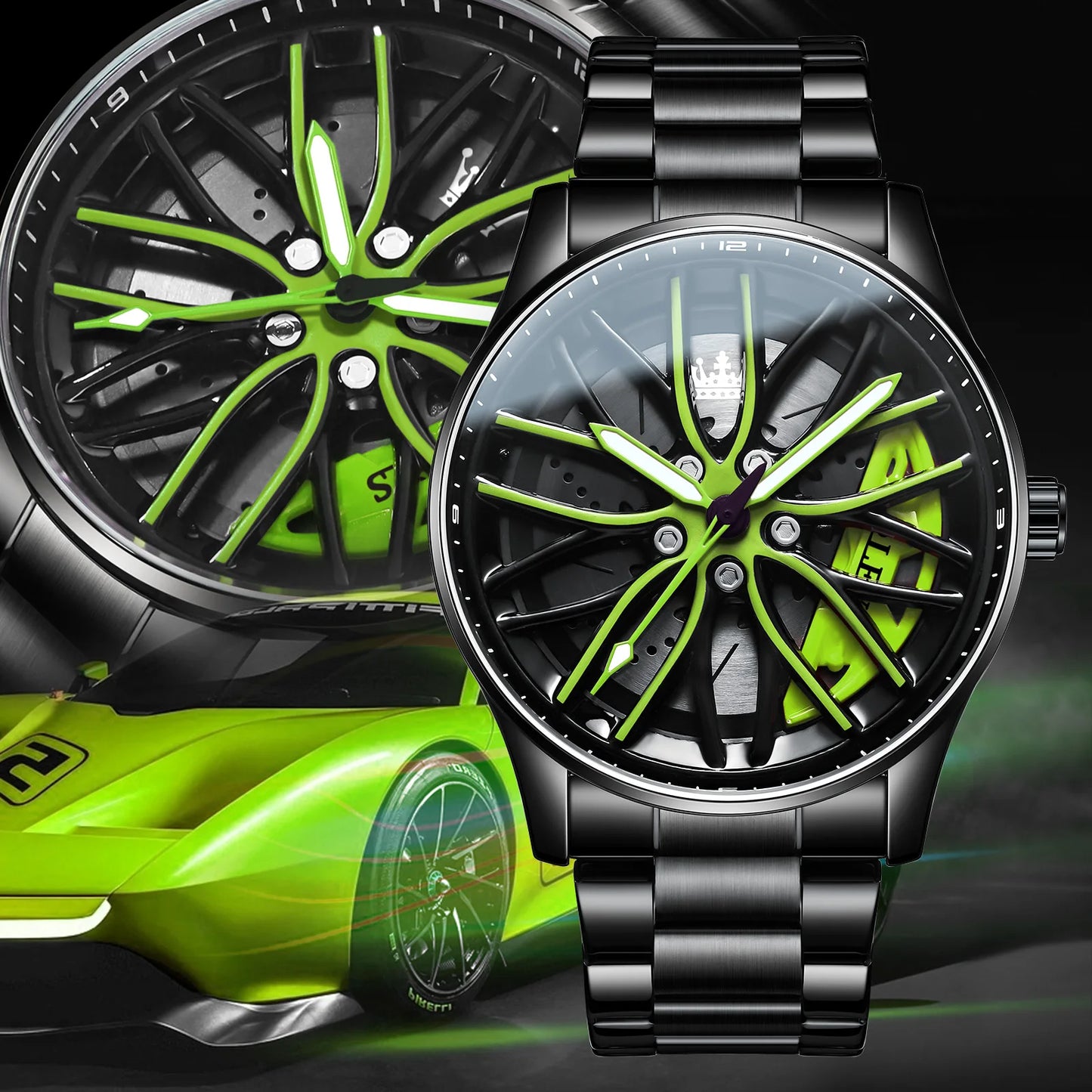 Reloj de lujo OLEVS Wheel para hombre, resistente al agua, con llanta giratoria deportiva, de cuarzo, de alta calidad y a la moda, el más vendido.