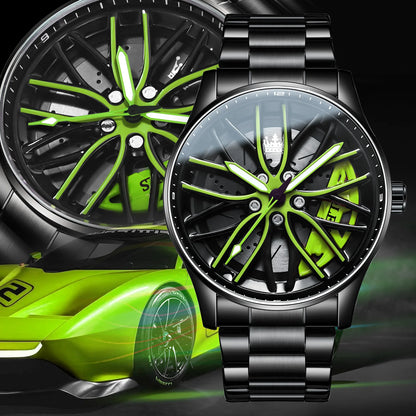 Reloj de lujo OLEVS Wheel para hombre, resistente al agua, con llanta giratoria deportiva, de cuarzo, de alta calidad y a la moda, el más vendido.