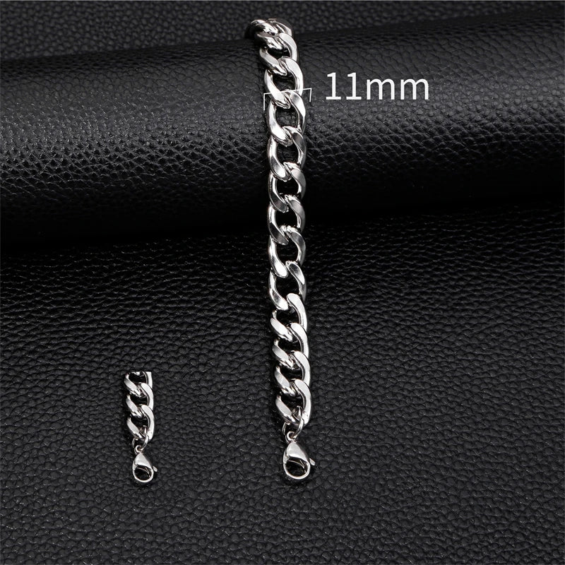 3-11mm Thick Waterproof Chain Bracelet for Men, Stainless Steel Cuban Chain Wristband, Classic Punk Heavy Men's Jewelry Gift
