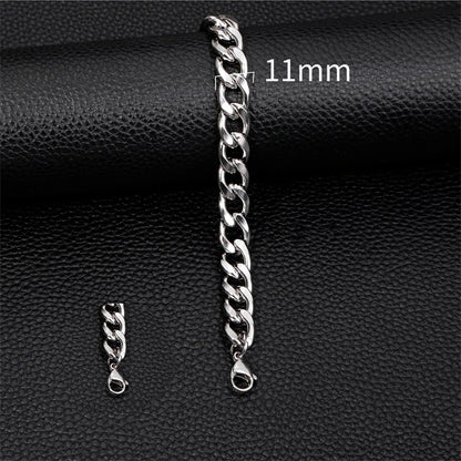 3-11mm Thick Waterproof Chain Bracelet for Men Stainless Steel Cuban Chain Wristband Classic Punk Heavy Men's Jewelry Gift