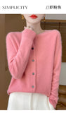 100% Merino Wool Long Sleeve Sweaters Cashmere Cardigan Spring Autumn Women O-Neck Knitwear Tops Clothing Fashion Basic Tops