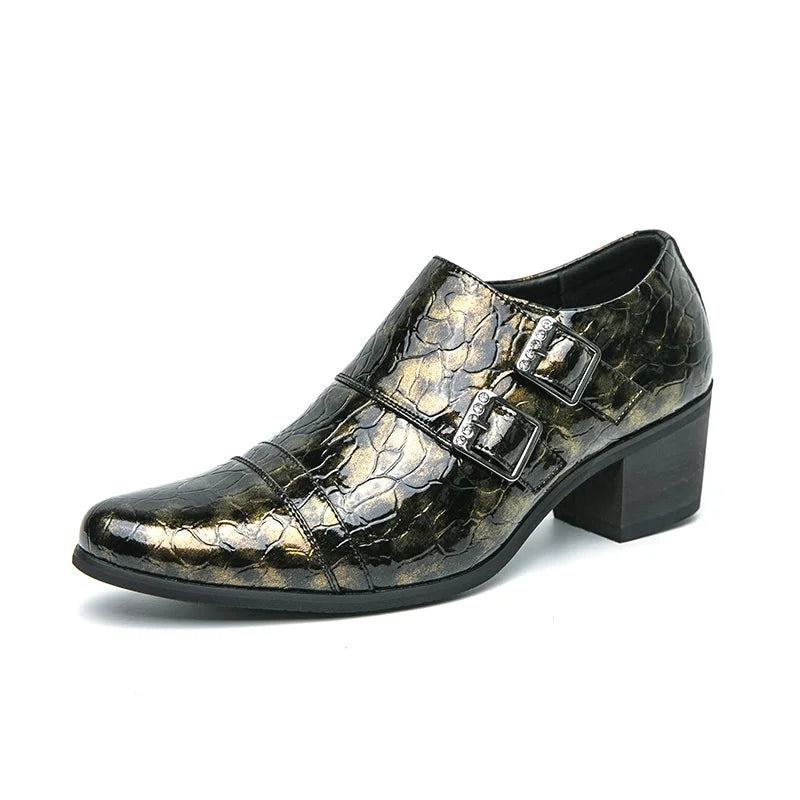 Fashion Buckle Leather Shoes For Men Big Size 46 Pointed Dress Shoes Man Quality Business High Heels Shoes Man chaussure hommes
