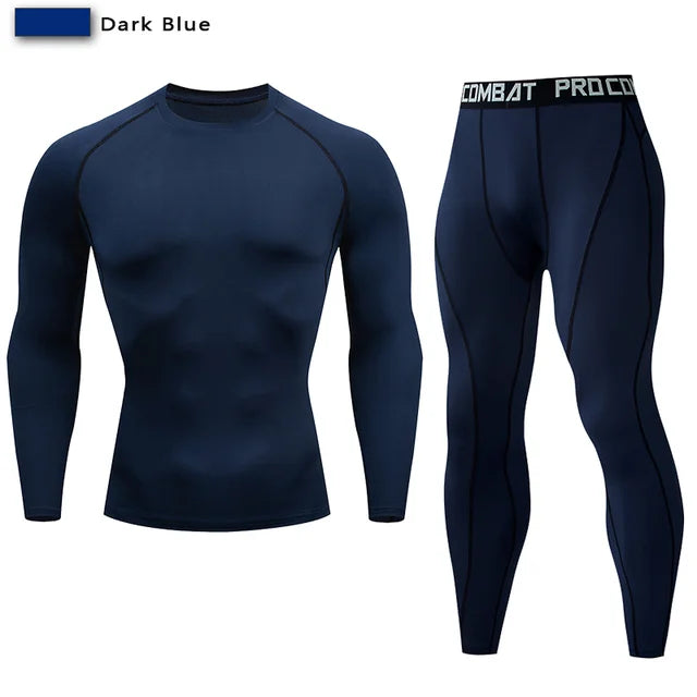 Traje deportivo de compresión para hombre, conjunto deportivo ajustado de yoga, entrenamiento en gimnasio, jogging, ropa deportiva MMA, pantalones de entrenamiento, traje deportivo (2 piezas) 