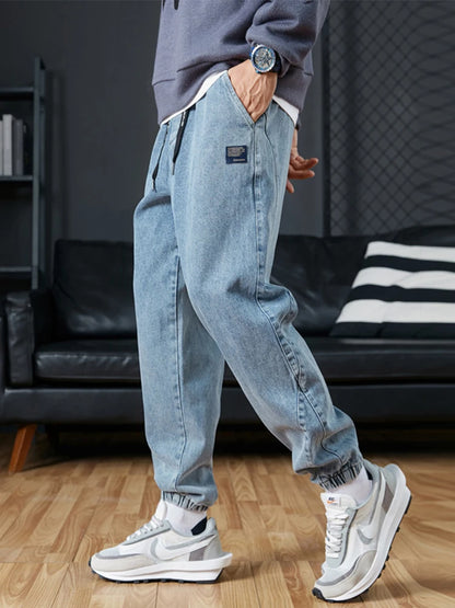 Pantalones vaqueros jogger para hombre, tallas grandes 6XL, 7XL y 8XL, estilo urbano, negros y azules, informales, de algodón elástico, holgados.