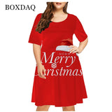 Vestido rojo holgado con estampado navideño para mujer, Navidad, muñeco de nieve, copo de nieve, alce, manga corta, talla grande, divertido, bonito, a la moda, 6XL 