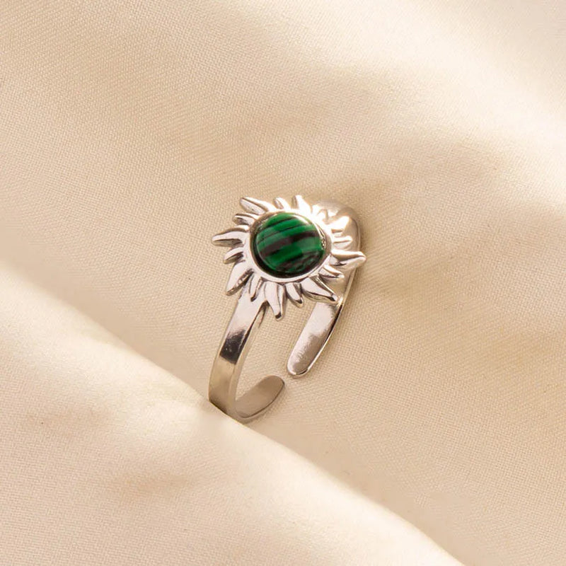 1pc Green Turquoise Ring Hippie Stainless Steel Silver Color Charm Opening Adjustable Ring Women Chunky Bohemian Party Jewelry