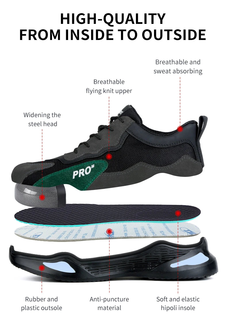 Fashion Sports Shoes Work Boots Puncture-Proof Safety Shoes Men Steel Toe Shoes Security Protective Shoes Tactical Boots