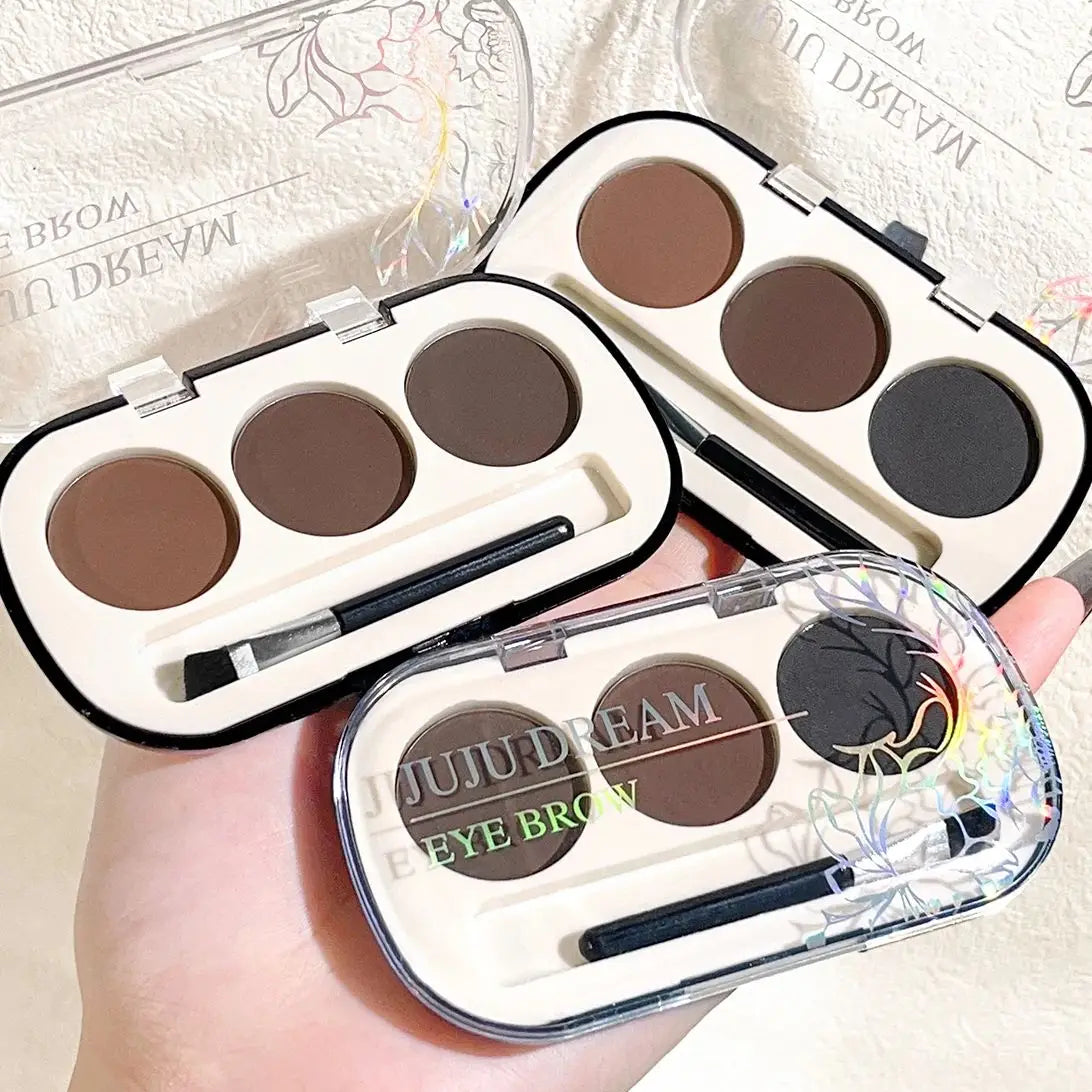 Paleta de pó de sobrancelha de 3 cores com escova de sobrancelha, pó de sobrancelha de renderização de cor natural à prova d'água e à prova de suor de longa duração
