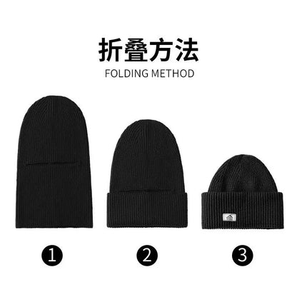 Winter 2 in1 Mask Beanies Hats Warm Knitted Balaclava Hats Windproof Solid Full Face Ski Bonnet Tactical Cycling Earmuffs Cap