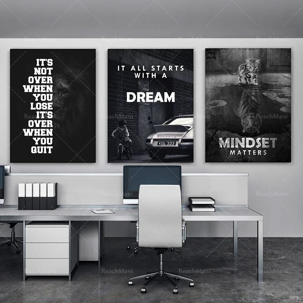 3x Inspirational Wall Art Canvas Prints Office Decoration 3 Pieces Bundled Mentality Matters / Everything Starts With a Dream PO