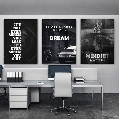 3x inspirational wall art canvas prints office decoration 3 pieces bundled mentality matters / everything starts with a dream po