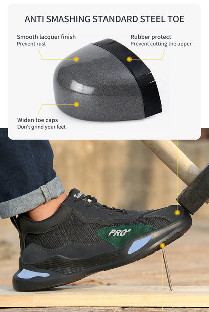 Fashion Sports Shoes Work Boots Puncture-Proof Safety Shoes Men Steel Toe Shoes Security Protective Shoes Tactical Boots