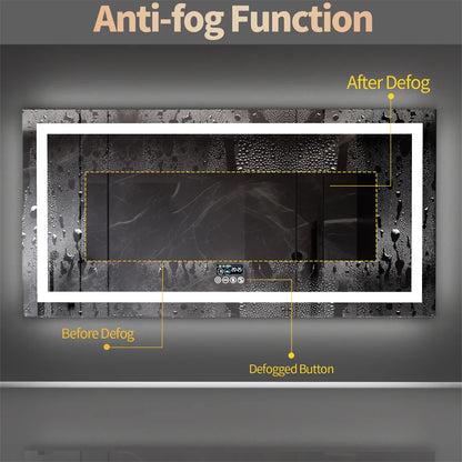 LUVODI Large Illuminated Bluetooth Bathroom Mirror Rectangle Anti-fog LED Bathroom Vanity Mirror with Bluetooth Speaker 3 Color