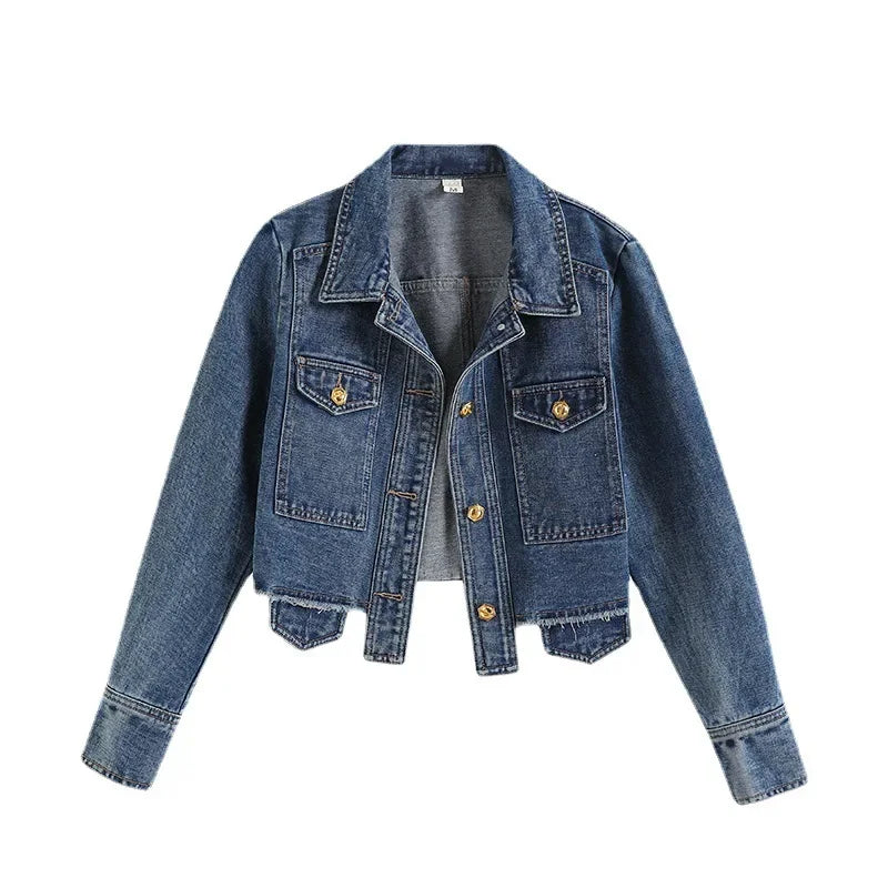 In Stock Hong Kong Style Denim Jacket For Women Korean Version Petite Denim Top Tweed Style Jacket Fashionable Streetwear