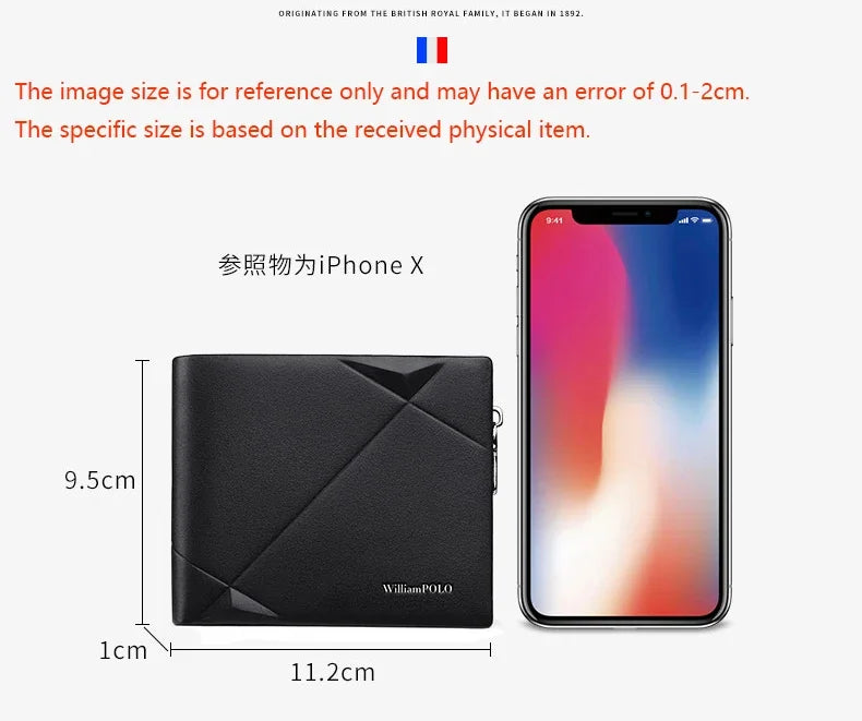Men's Slim Wallet Genuine Leather Mini Purse Casual Design Bifold Wallet Brand Short Slim Wallet WILLIAMPOLO Luxury brand