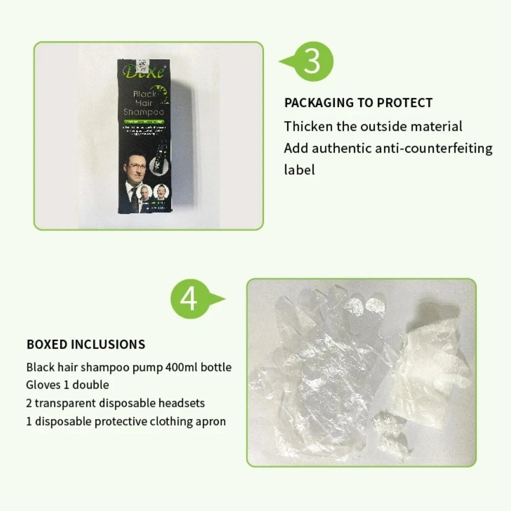 Shampoo tingido preto 200/400ml, tintura de cabelo preto, ingrediente de ervas, ginseng, gengibre, ganoderma lucidum, cabelo branco tingido, reparo de cabelo preto