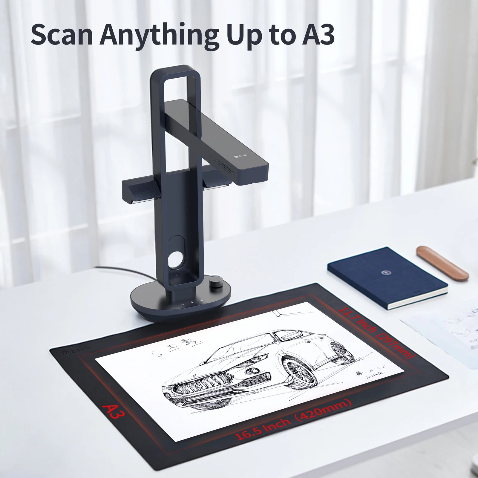 CZUR Aura Pro Portable Book Scanner Document Max A3 Size with Smart OCR Led Table Desk Lamp for Family Home Office