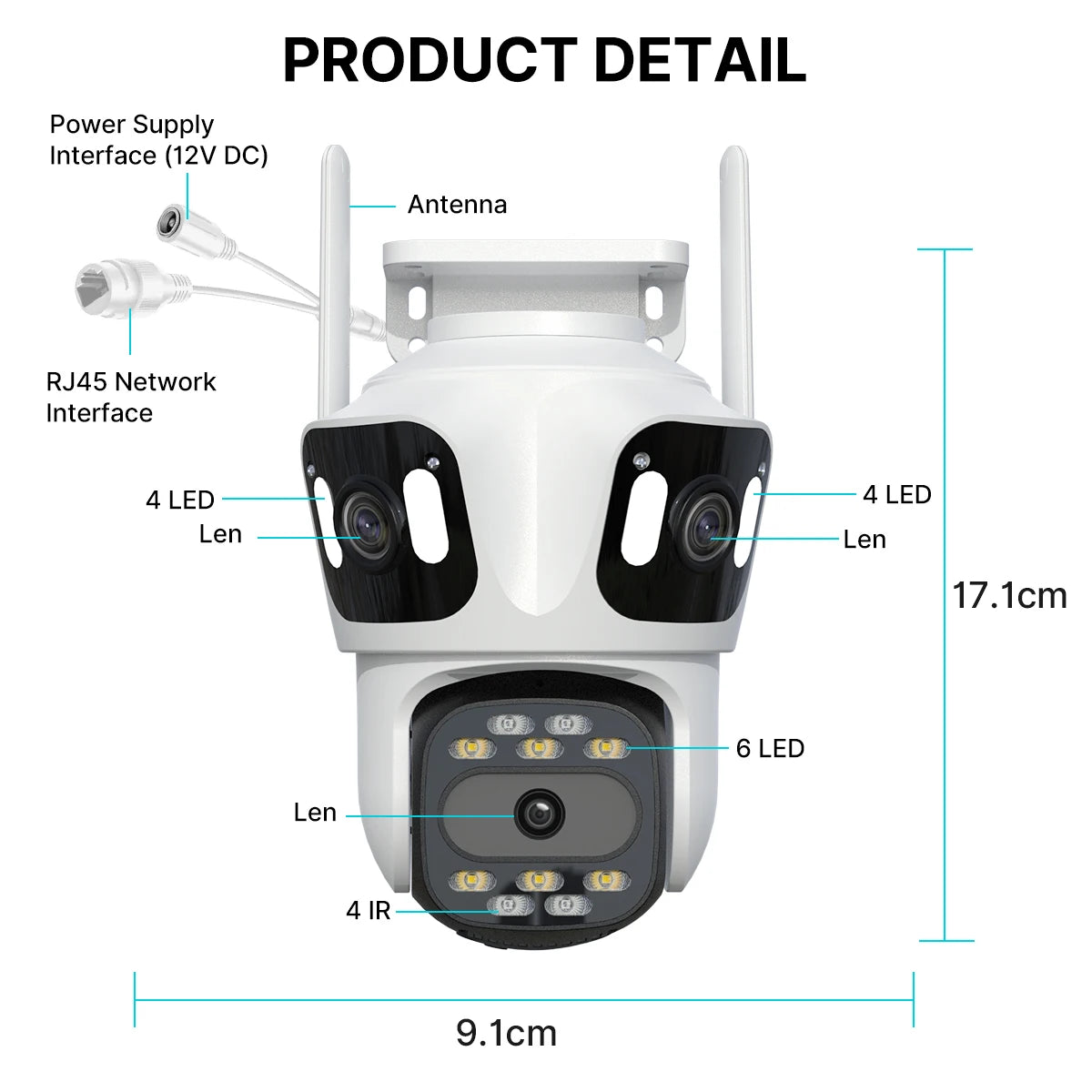 Three Lens PTZ IP Camera Outdoor HD Three Screen WiFi Security Camera Auto Tracking Dual Len Wirelss CCTV Camera iCsee