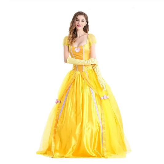Belle Beauty And The Beast Yellow Long Dress Halloween Costume Belle Princess Dress Masquerade Carnival Adult Belle Roles Suit