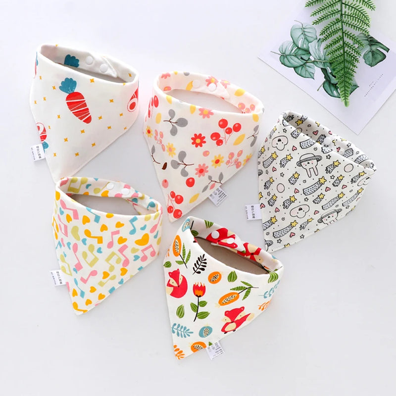 5pcs Baby Bibs Waterproof Pure Cotton Bilayer Saliva Towel Triangle Scarf Newborn Boys Girls Absorbent Cloth Bib Saliva Scarf