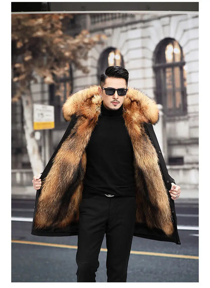 Abrigo de piel sintética Parker para hombre, cálido y nuevo de invierno, de una pieza, de piel sintética de visón, de longitud media.