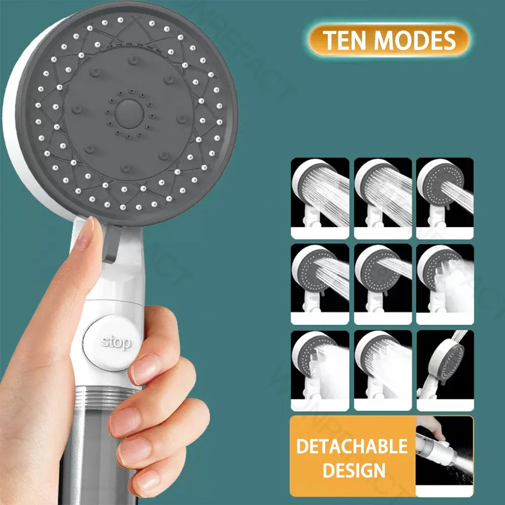 10 Mode Filter Shower Head Adjustable High Pressure Water Saving Shower One-click Water Stop Skin Care Shower Head Universal