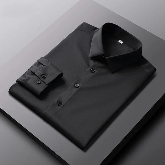 Men's Casual and Fashionable Long Sleeved Solid Color Shirt Non-Ironing and Wrinkle-Resistant Business Top