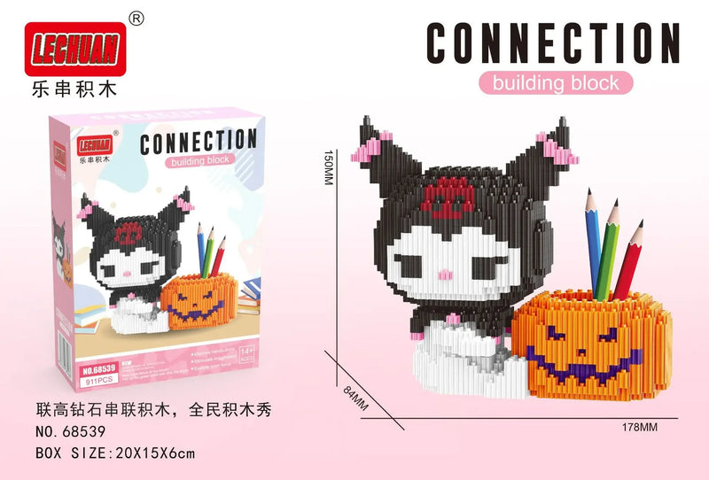 Linkgo Sanrio Building Block Pen Holder Luffy Stitch Chopper Pochacco Kuromi DIY Assembly Super Mario Puzzle Mini Bricks Toys