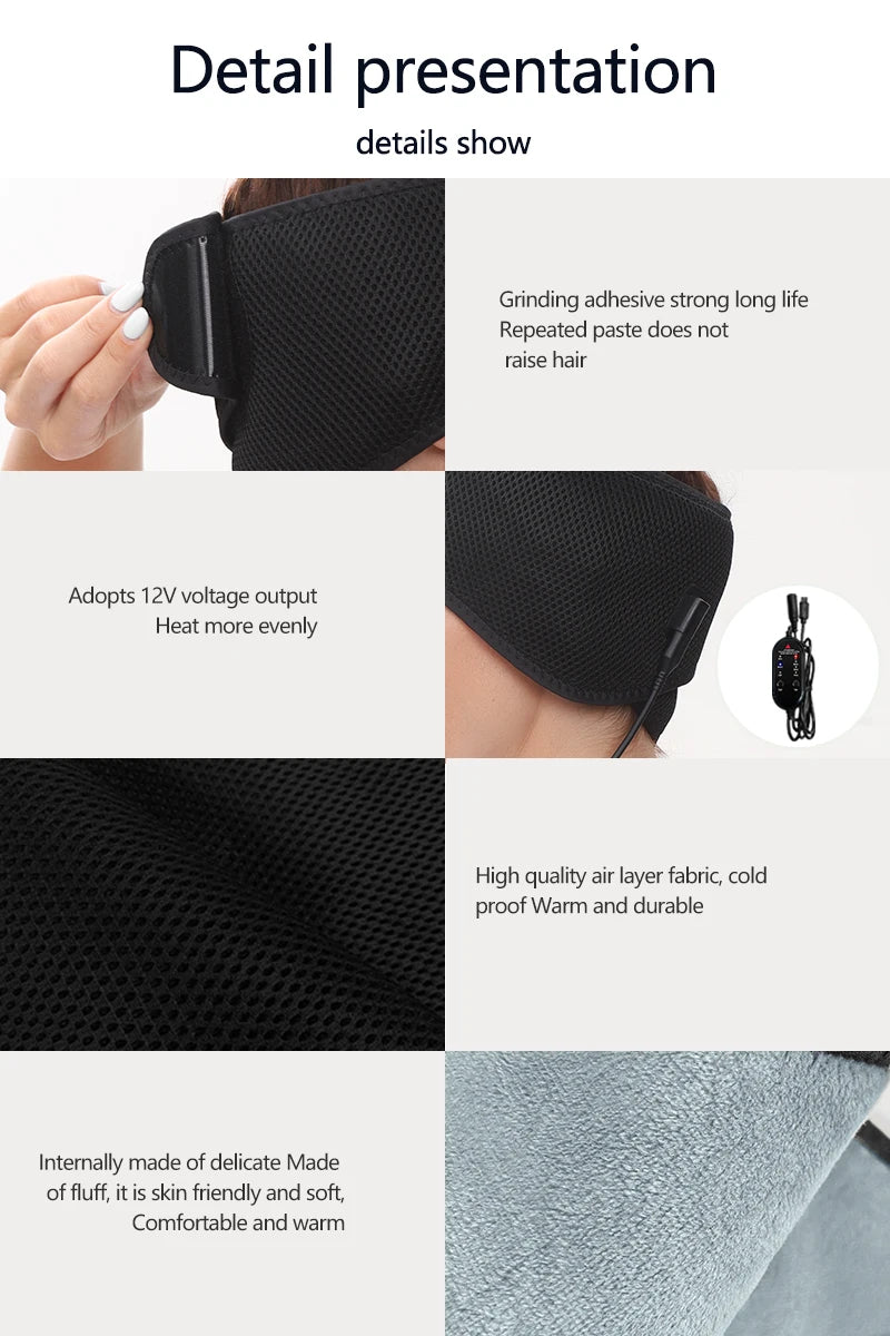 Electric Heating Head Wrap Headache Relief Headband Heated Head Belt Scalp 3 Temperature Levels for Migraines Relaxing