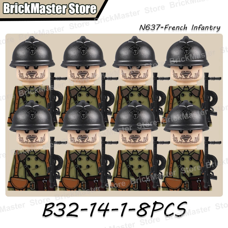 WW2 French Soldier Figure Building Blocks Military War Weapon Medical Officer Army Infantry Warrior Cavalry Gun Bricks Toy Gifts