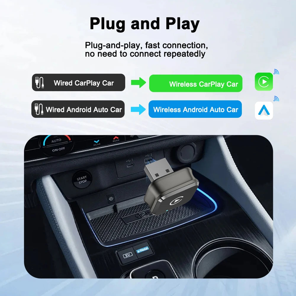 Wireless 2IN1 CarPlay Android Auto Wireless Supermini Box Adapter Plug And Play Dongle Bluetooth WiFi Fast Connect
