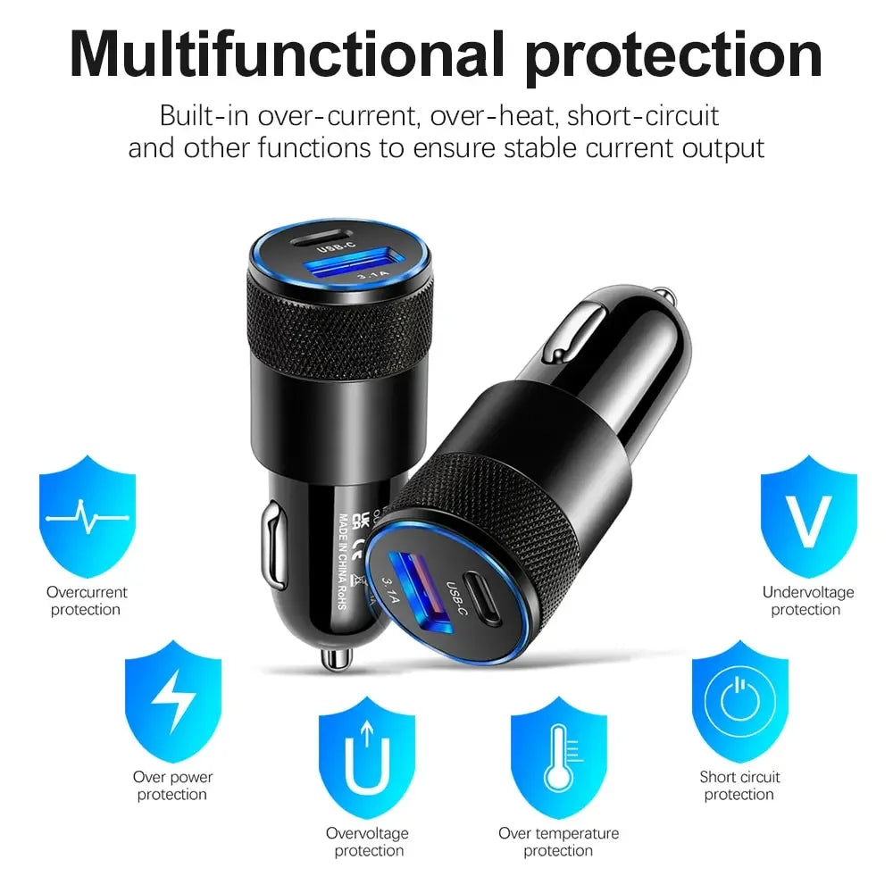 Olaf USB Type-C Car Phone Adapter Fast Charging, Quick Charge 3.0, 68W, PD, iPhone 13, 12, Xiaomi, Huawei, Samsung S21