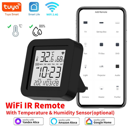 Remoto IR WiFi com Sensor de Temperatura e Umidade, Smart Home APP, SmartLife, Funciona com Alexa, Google Home, Yandex Alice