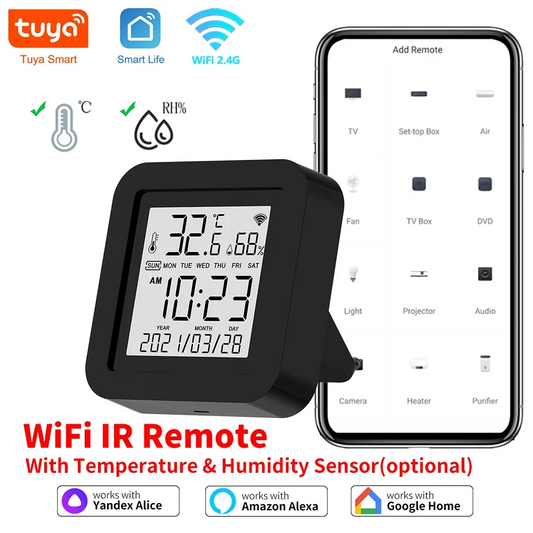 Control remoto por infrarrojos WiFi con sensor de temperatura y humedad, aplicación Smart Home, SmartLife, compatible con Alexa, Google Home y Yandex Alice. 