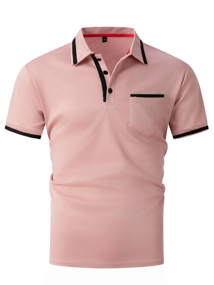 Men's Zipper Short-Sleeved Striped Polo Shirt Spring And Summer Fashion Casual Tops Street Outdoor Sports Wear Men's Clothing