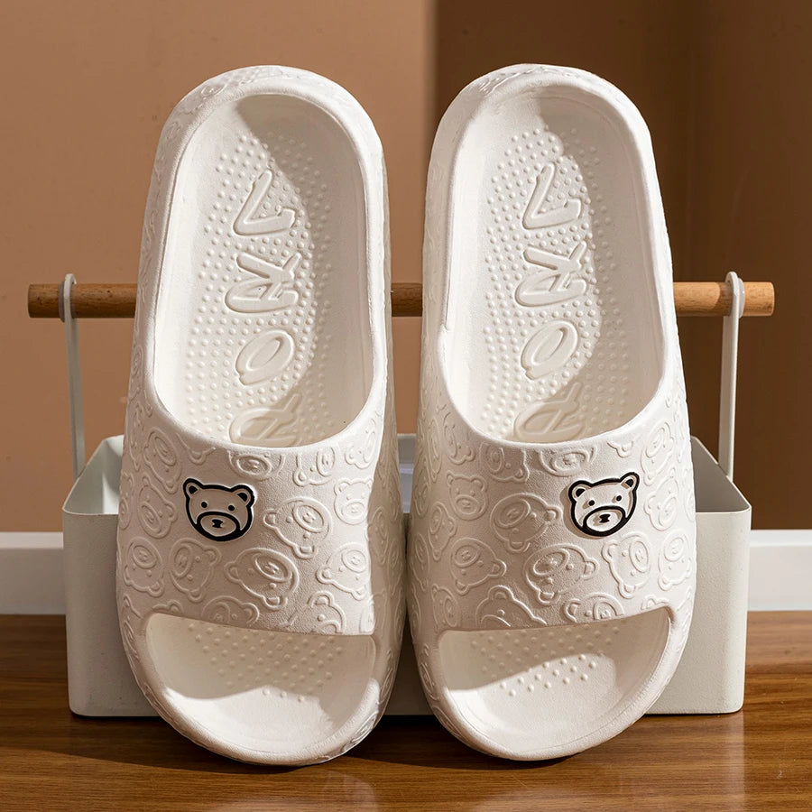Summer Women Casual Slippers Cute Bear Indoor Soft Sole Outdoor Non-slip Air Cushion Lightness Men Fashion Flat Shoes