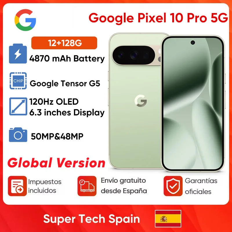 Global Version Google Pixel 10 Pro 5g Smart Phone Google 6.3'' 120Hz Oled 4870 Mah Battery Google Tensor G5 Android 16 Original Mobile Phone
