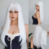 EASIHAIR Long Silky Straight Synthetic Wigs with Bangs Black Cosplay Party Lolita Hair Wigs for Women Natural Heat Resistant Wig