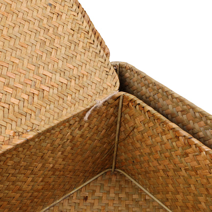 Set of 4 Seagrass Basket with Lid Wicker Storage Basket Decor Storage Boxes Flat Storage Bins Woven Organizer Baskets for Shelf