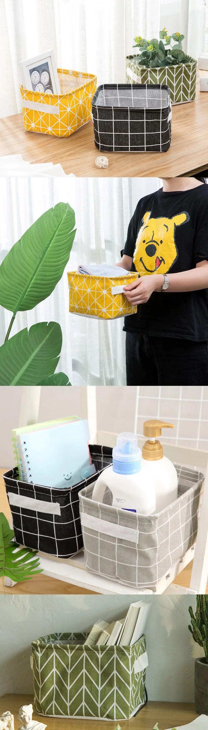 Small Foldable Canvas Storage Basket With Handle Cotton And Linen Desktop Storage Box Small Fresh Waterproof Storage Basket 1PC