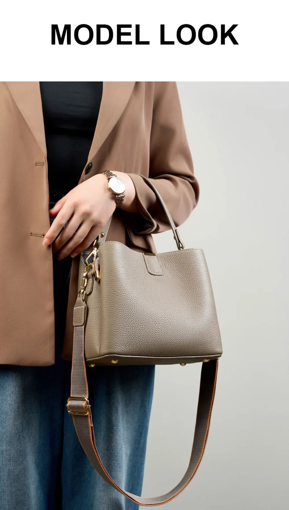 100% Genuine Leather Women's Bucket Bag Luxury Designer Versatile Shoulder Bag Women Commuter Crossbody Bags Female Handbag