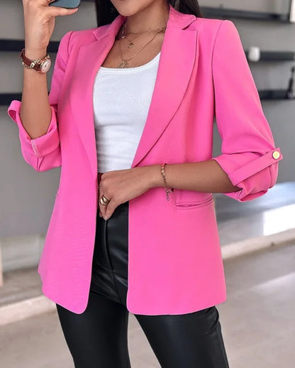 Elegant Women Cardigan Blazer New 2024 Autumn Winter Long Sleeve Casual Solid Color Coat Jacket For Women Slim Blazers 