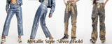 BKQU - Pantalones vaqueros rectos y holgados para mujer, cintura alta, pierna ancha, con diamantes de imitación, largos, moda urbana 2021, pantalones brillantes con diamantes