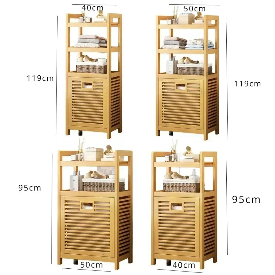 Laundry Hamper Bathroom Rack High-capacity Bamboo Laundry Baskets With Shelf With Tilt Out Basket Wooden Storage Hamper Racks