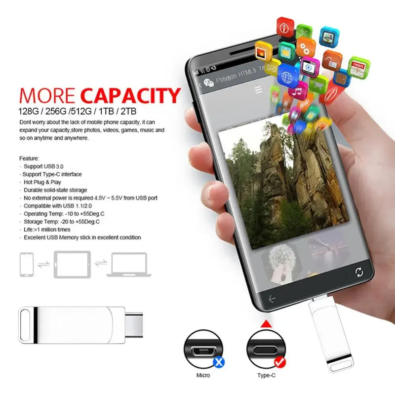 Xiaomi 16TB USB 3.0 Pen Drive 8TB 4TB High Speed ​​Transfer Metal SSD Pendrive Cle Portable U Disk Flash Drive Memoria USB Stick